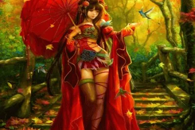Fantasy Girl in Japanese Garden
