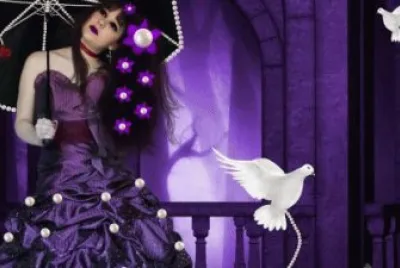 Girl in Purple with Pearls and Doves
