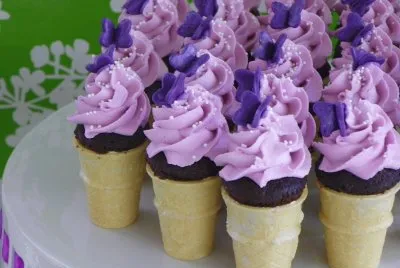 Cupcake Cones with Little Purple Buttterflys