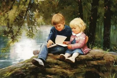 46. Disfrutando la lectura. Pintura de Donald Zolan jigsaw puzzle