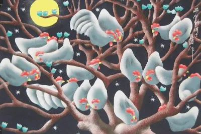 Chinese painting, Chickens during Moon Night