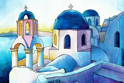 Santorini Greece seen by the painter