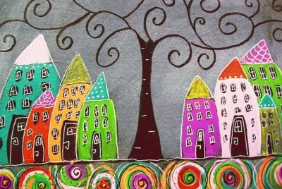 Curly Tree with Houses  by Morgaine Swann jigsaw puzzle