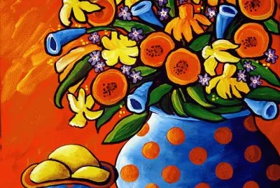 Floral Vase and Lemons by Renie Britenbucher