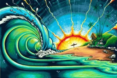 Beach, sunset,surfing and waves