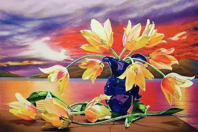 Blue Pitcher with Tulips