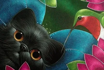 Kitten with Hummingbird by Cyra Cancel
