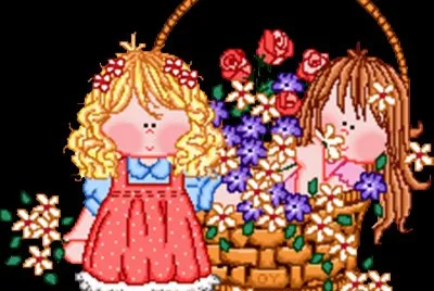 niÃ±as en una cesta de flores