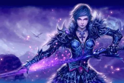 Dibujo de mujer guerrera en tonos azules