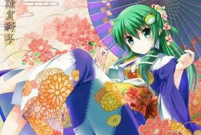 Chica animÃ© con kimono y sombrilla