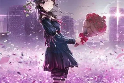NiÃ±a con vestido negro y ramo de rosas