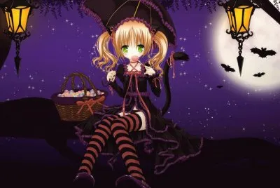 NiÃ±a animÃ© en noche de Halloween