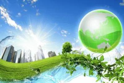 Paisaje fantasÃ­a con planeta, ciudad y agua