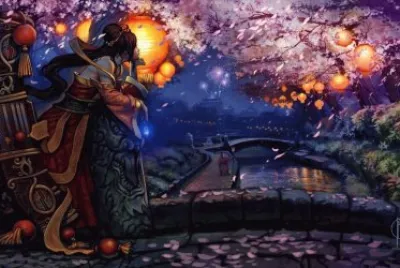 Mujer en la noche de un paisaje oriental