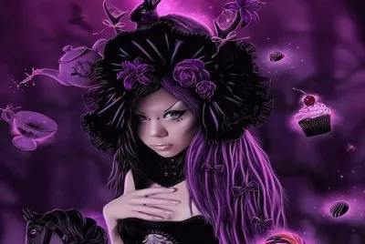 Chica bruja en tonos violetas