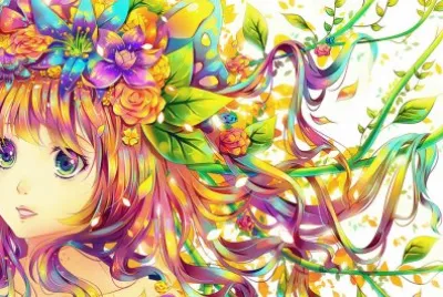 NiÃ±a animÃ© colorida con flores
