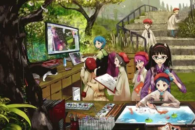 Grupo de niÃ±os animÃ© pintando en escuela de arte