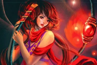 Chica en tonos rojos con espada