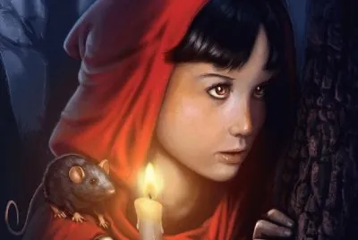 NiÃ±a de rojo en el bosque con una rata y una vela
