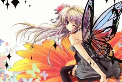 Chica animÃ© mariposa sentada sobre una flor