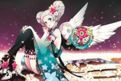 Chica animÃ© Ã¡ngel con flores y peinado trenzado