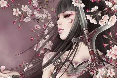 Mujer con  espada y flores