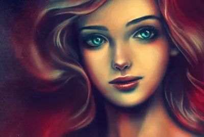 Rostro de mujer pelirroja y de ojos celestes