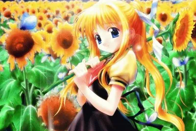 Chica animÃ© con girasoles