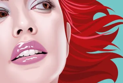 Rostro de mujer pelirroja con los pelos al viento