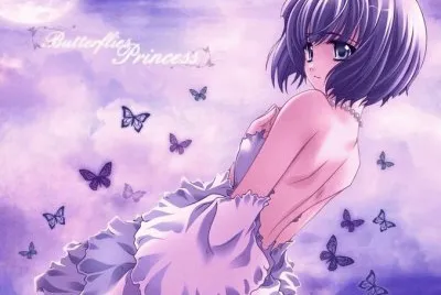 Chica animÃ© de violeta con mariposas