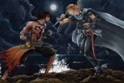 Hombres luchando a la noche