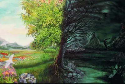 Paisaje en verano e inverno, de noche y de dÃ­a.