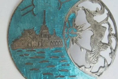 blue niello brooch