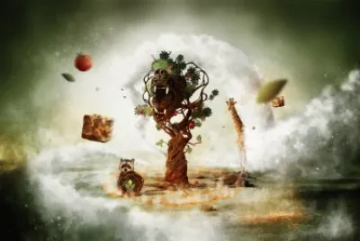Ãrbol de fantasÃ­a con cosas volando alrededor jigsaw puzzle