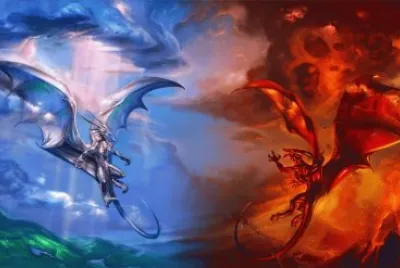 Dragones de frÃ­o y calor luchando