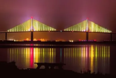 Skyway Bridge at night.