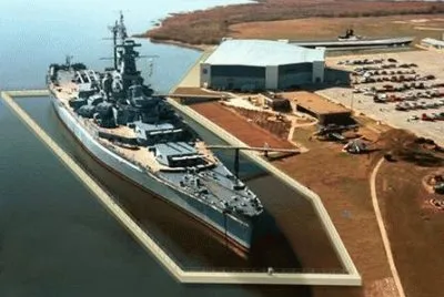 Battleship North Carolina in cofferdam