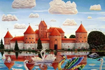 Swans near the Castle by Alfrid Shaimardanov