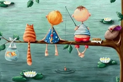 familia en el lago