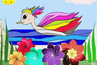 A Colorful Swan Duck and Flowers jigsaw puzzle