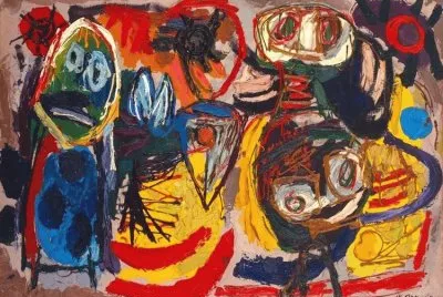 APPEL KAREL-personnages, oiseaux et soleil