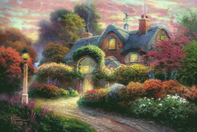 Rose Bud Cottage-Thomas Kinkade jigsaw puzzle