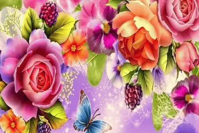 פאזל של Flowers and Butterfly