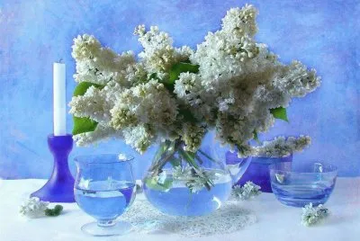 White Lilacs in Glass-Art