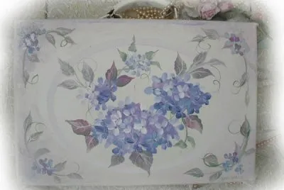 Pretty Blue Hydrangea Suit Case-Decoupage Art