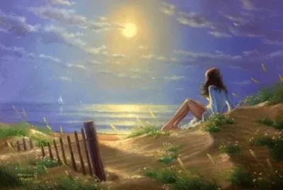 Girl Waiting on the Beach-Painting