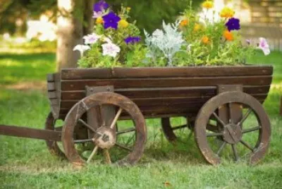 Rustic Wooden Wagon Planter