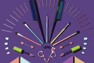 Beauty Products on Purple Backdrop