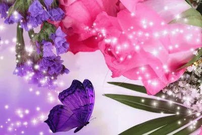 Sparkling Flowers and Butterfly jigsaw puzzle