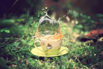 Splashing Coffee in Vintage Cup-Photography